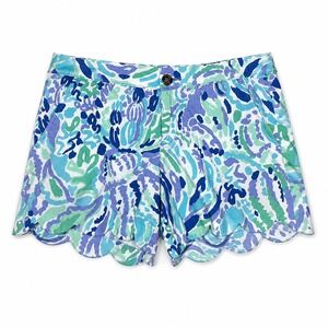 Lilly Pulitzer Buttercup Scallop Hem Shorts Blue Green Print Size‎ 4